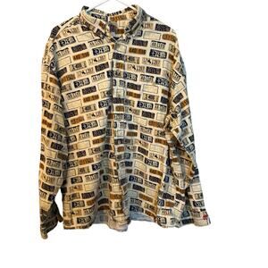 Vintage Barn Fly License Plate Shirt Men's Size L Multicolor Texas Button Front